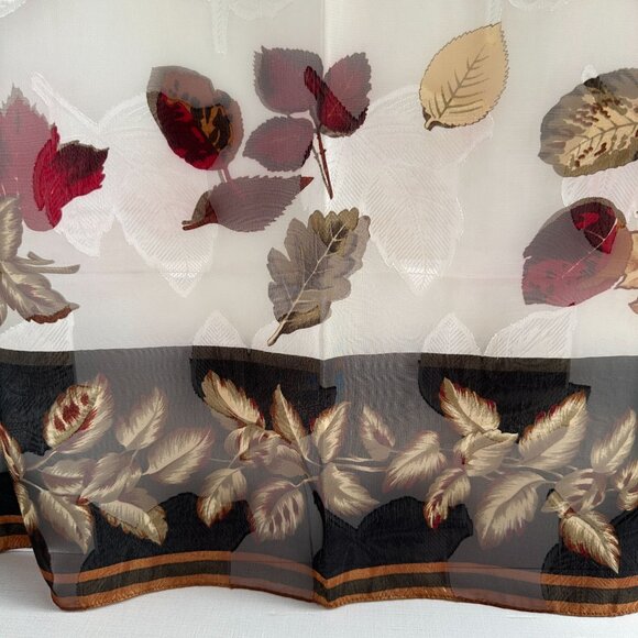 Vintage Liz Claiborne Scarf, 33 x 33 Autumn Leaf Print Square, Sheer Polyester - Picture 5 of 9